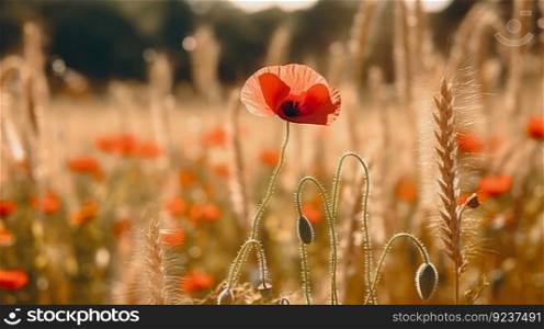 Poppy flower background. Illustration Generative AI
