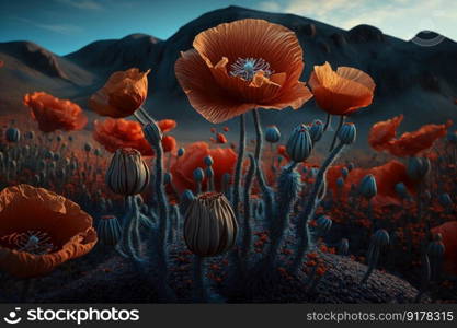 Poppy flower meadow. Illustration Generative AI
