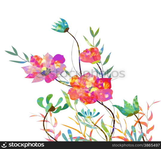 Poppy flowers, watercolor background
