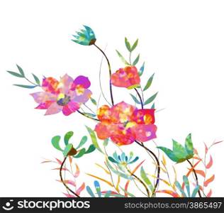 Poppy flowers, watercolor background