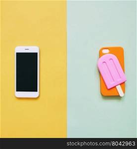 Popsicle case for smart phone on colorful background, minimal design&#xA;