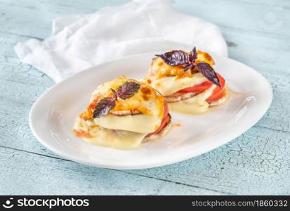 Porion of Eggplant Parmigiana In the plate