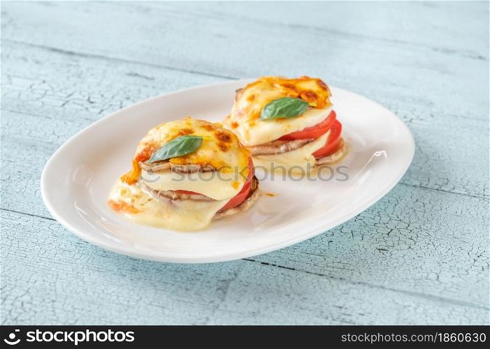 Porion of Eggplant Parmigiana In the plate