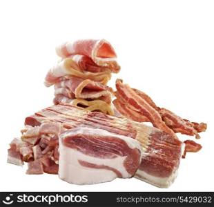 Pork And Bacon Isolated On White Background