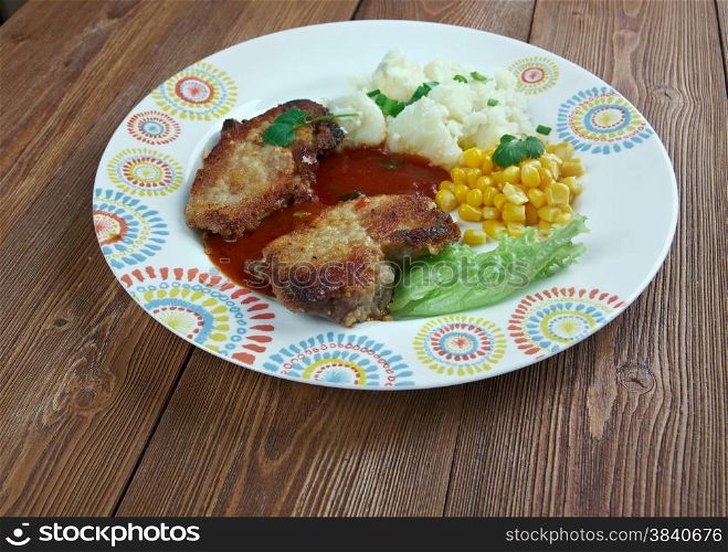 pork chop with vegetables.close up