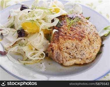 Pork Chops with Fennel Salad,close up