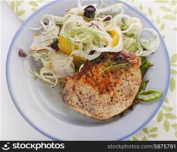 Pork Chops with Fennel Salad,top view