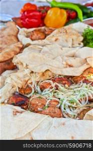 pork kebab. Delicious pork kebab with vegetables