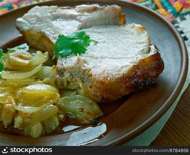 Pork loin in mustard honey sauce with honey sauce - pechenya. Carpathian cuisine