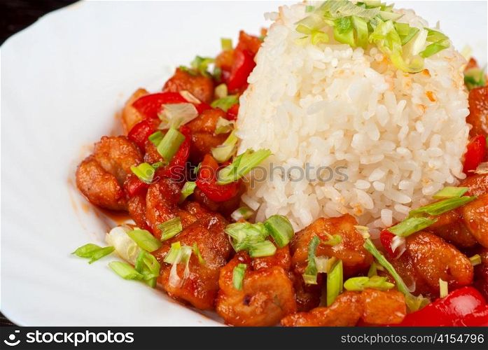 Pork meat and vegetables and pineapple with japanese rice