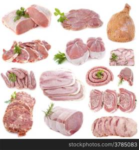 pork meat in front of white background