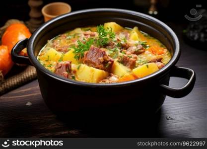 Pork meat stewed with potatoes, carrots and spices.. Pork meat stewed with potatoes, carrots and spices
