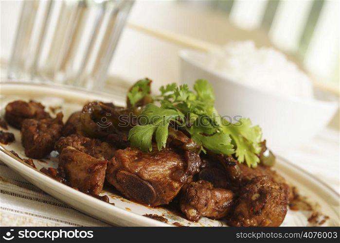 Pork spare ribs cooked with green pepper in black bean sauce