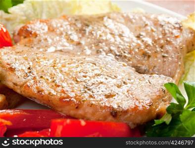 Pork Steak with Vegetables.close up