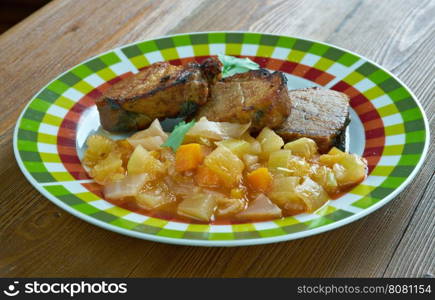 Pork with chanterelle stew .Finnish cuisine