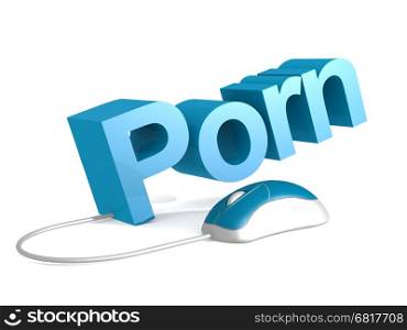 Porn word with blue mouse, 3D rendering