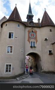PORRENTRUY, SWITZERLAND ? CIRCA JULY 2015 French gate of Old town