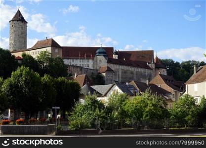 PORRENTRUY, SWITZERLAND ? CIRCA JULY 2015 Old town with castle