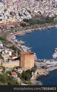 Port Alanya and red brick tower
