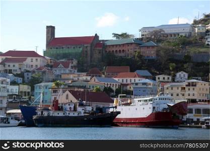 Port and buildings of Sait George in Grenada