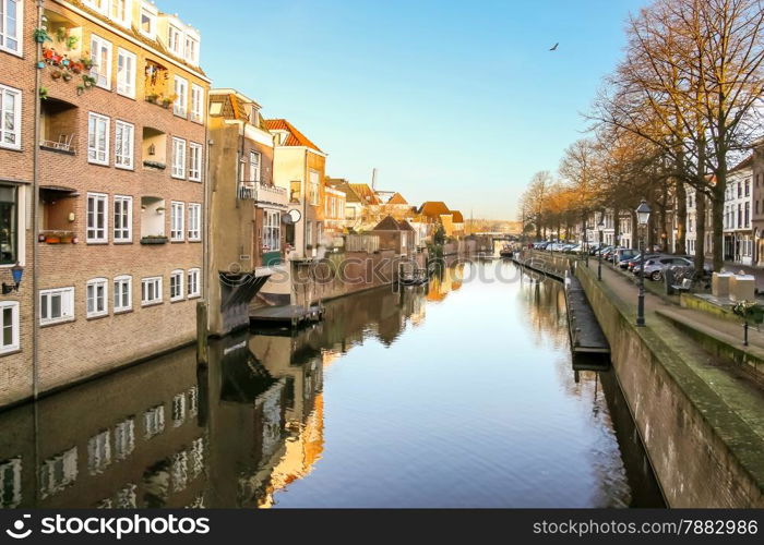 Port and canal embankment in the Dutch town of Gorinchem