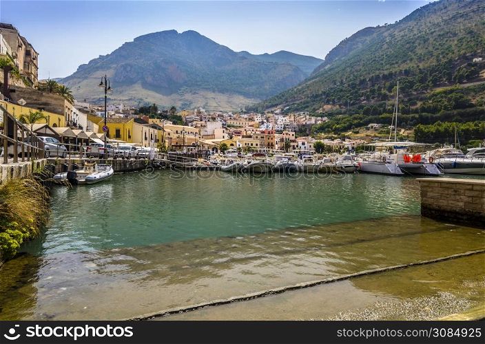 port boats and surrounding landscape in sicily castellammare del golfo