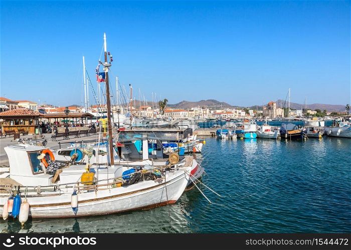 Port in Aegina island in a summer day in Greece