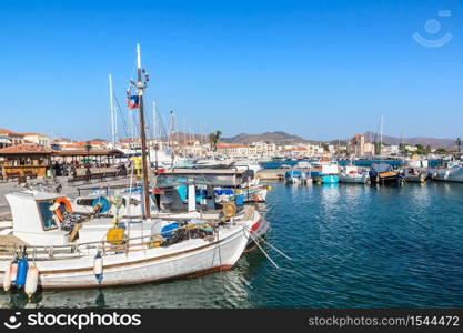 Port in Aegina island in a summer day in Greece