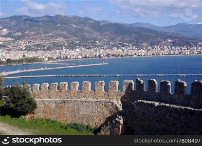Port of Alkanya and wall of castle, Turkey