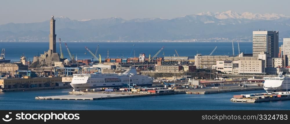 Port of Genoa, Italy with the lighthouse