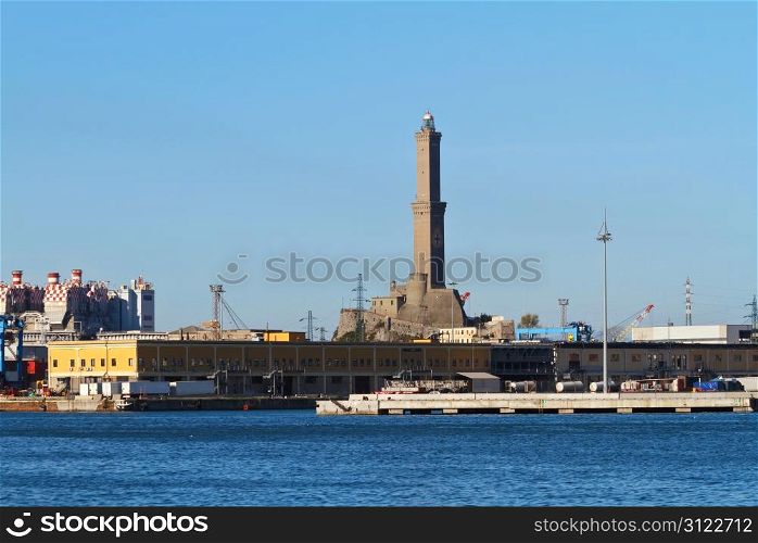 port of Genova with the characteristic lighthouse symbol of the city