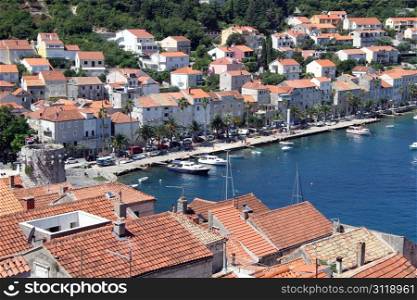 Port of Korchula and boats in Croatia