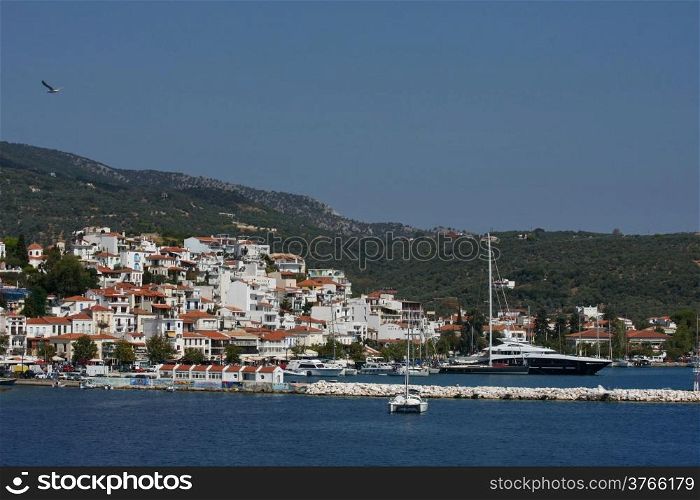 Port of Skiathos,Greece,view from ferry