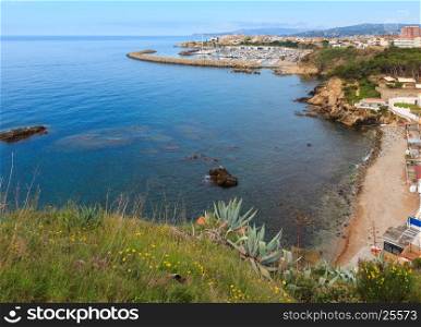 Port Palamos (Spain). Summer sea coastline morning landscape.