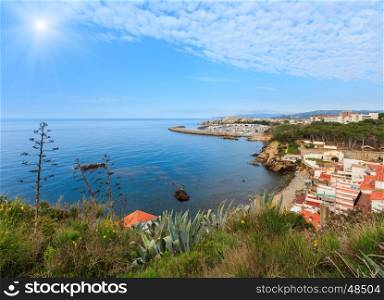 Port Palamos (Spain). Summer sunshiny sea coastline morning landscape.