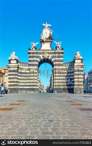 Porta Garibaldi gate (1768 ) in Catania, Sicily, Italy