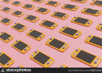 Portable Handheld Game Console on pink background 3D rendering