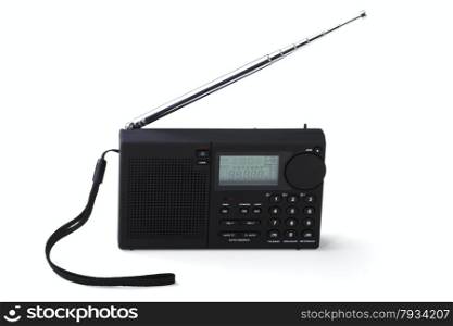 Portable radio receiver with alarm, amplifier, isolated on a white background