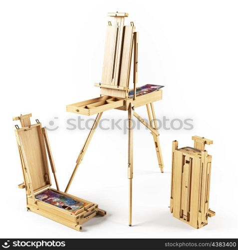 portable transforming wooden easels isolated rendering
