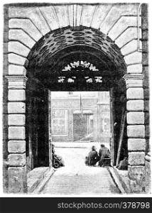 Portal Hotel de Sully, seen from the courtyard, vintage engraved illustration. Paris - Auguste VITU ? 1890.
