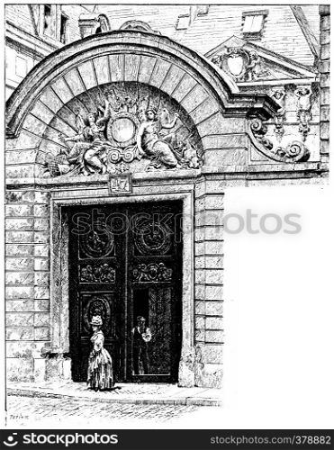 Portal hotel Holland, vintage engraved illustration. Paris - Auguste VITU ? 1890.
