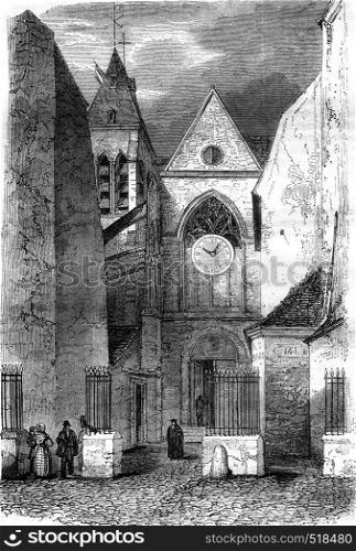 Portal of the church Saint Medard, vintage engraved illustration. Magasin Pittoresque 1845.