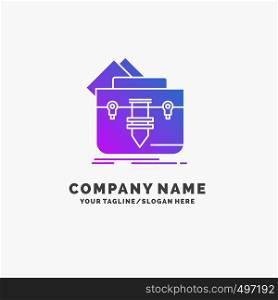 portfolio, Bag, file, folder, briefcase Purple Business Logo Template. Place for Tagline.. Vector EPS10 Abstract Template background