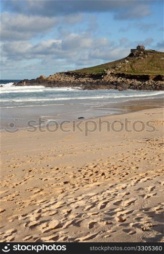 Porthmeor sandy beach in St. Ives, Cornwall UK.