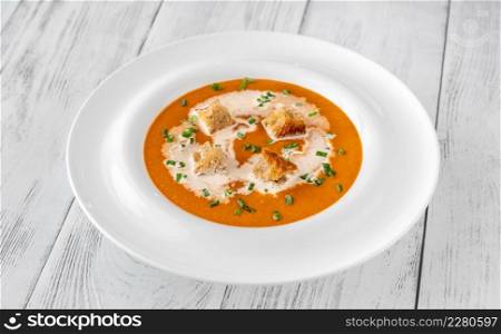 Portion of bisque - famous French seafood soup