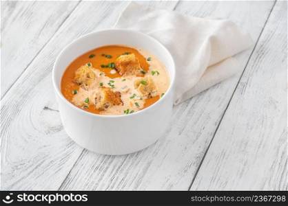 Portion of bisque - famous French seafood soup