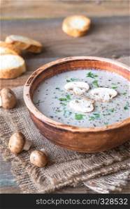 Portion of creamy mushroom soup
