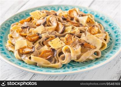 Portion of Creamy Tagliatelle pasta with Mushrooms
