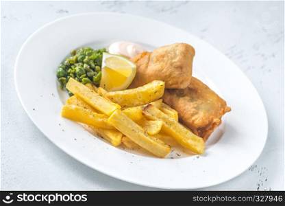 Portion of fish and chips