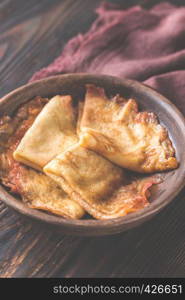 Portion of french Crepes Suzette on the plate